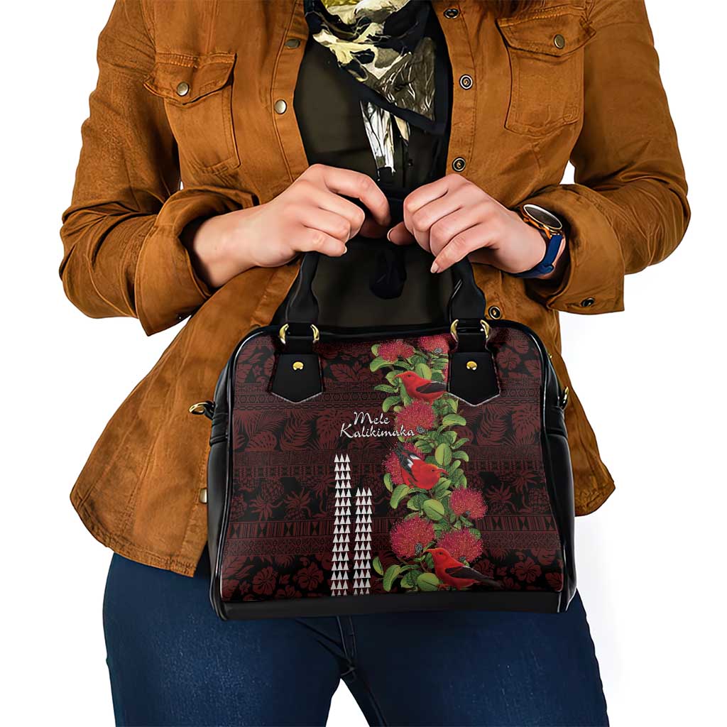 Hawaii Mele Kalikimaka Kakau Shoulder Handbag I'iwi Bird on Ohia Lehua