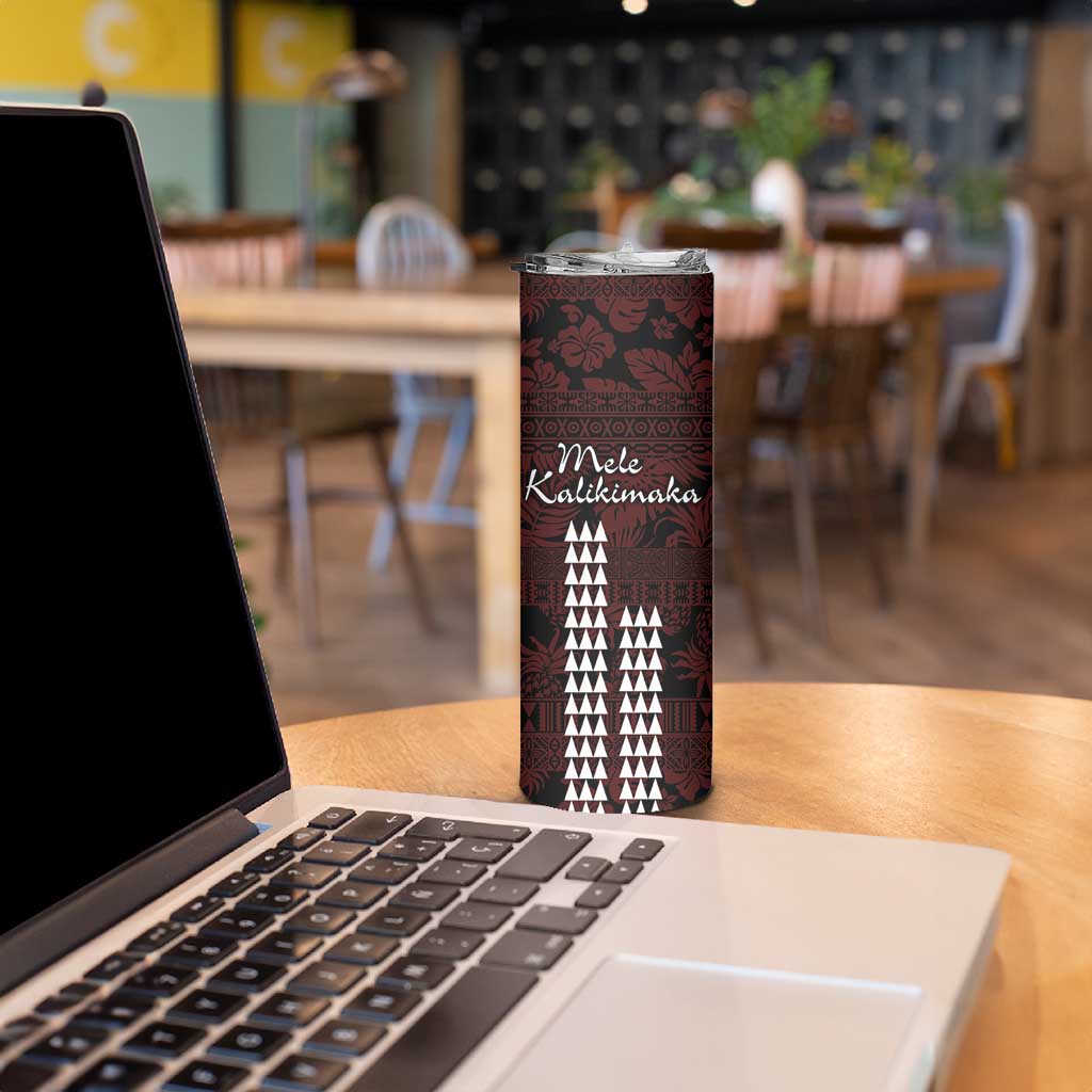 Hawaii Mele Kalikimaka Kakau Skinny Tumbler I'iwi Bird on Ohia Lehua LT7 - Polynesian Pride