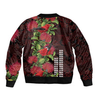 Hawaii Mele Kalikimaka Kakau Sleeve Zip Bomber Jacket I'iwi Bird on Ohia Lehua