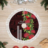 Hawaii Mele Kalikimaka Kakau Tree Skirt I'iwi Bird on Ohia Lehua LT7 Fringed Black Red - Polynesian Pride