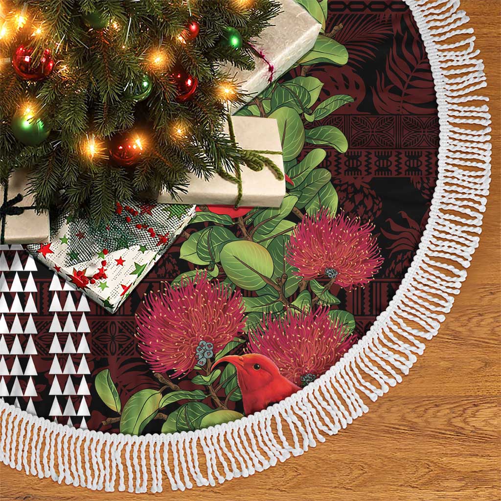 Hawaii Mele Kalikimaka Kakau Tree Skirt I'iwi Bird on Ohia Lehua LT7 - Polynesian Pride