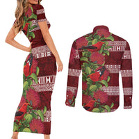 Hawaii Christmas Mele Kalikimaka Couples Matching Short Sleeve Bodycon Dress and Long Sleeve Button Shirt I'iwi Bird on Ohia Lehua LT7 - Polynesian Pride