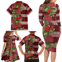 Hawaii Christmas Mele Kalikimaka Family Matching Long Sleeve Bodycon Dress and Hawaiian Shirt I'iwi Bird on Ohia Lehua LT7 - Polynesian Pride