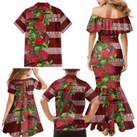 Hawaii Christmas Mele Kalikimaka Family Matching Mermaid Dress and Hawaiian Shirt I'iwi Bird on Ohia Lehua LT7 - Polynesian Pride