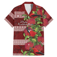 Hawaii Christmas Mele Kalikimaka Family Matching Mermaid Dress and Hawaiian Shirt I'iwi Bird on Ohia Lehua LT7 Dad's Shirt - Short Sleeve Red White - Polynesian Pride