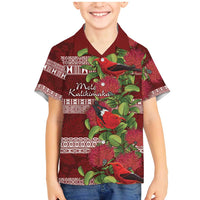 Hawaii Christmas Mele Kalikimaka Family Matching Mermaid Dress and Hawaiian Shirt I'iwi Bird on Ohia Lehua LT7 Son's Shirt Red White - Polynesian Pride