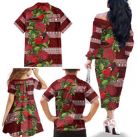Hawaii Christmas Mele Kalikimaka Family Matching Off The Shoulder Long Sleeve Dress and Hawaiian Shirt I'iwi Bird on Ohia Lehua LT7 - Polynesian Pride