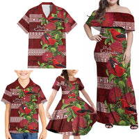 Hawaii Christmas Mele Kalikimaka Family Matching Off Shoulder Maxi Dress and Hawaiian Shirt I'iwi Bird on Ohia Lehua LT7 - Polynesian Pride