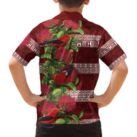 Hawaii Christmas Mele Kalikimaka Family Matching Off Shoulder Short Dress and Hawaiian Shirt I'iwi Bird on Ohia Lehua LT7 - Polynesian Pride