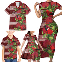 Hawaii Christmas Mele Kalikimaka Family Matching Short Sleeve Bodycon Dress and Hawaiian Shirt I'iwi Bird on Ohia Lehua LT7 - Polynesian Pride