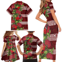 Hawaii Christmas Mele Kalikimaka Family Matching Short Sleeve Bodycon Dress and Hawaiian Shirt I'iwi Bird on Ohia Lehua LT7 - Polynesian Pride