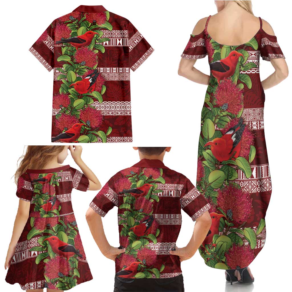 Hawaii Christmas Mele Kalikimaka Family Matching Summer Maxi Dress and Hawaiian Shirt I'iwi Bird on Ohia Lehua LT7 - Polynesian Pride