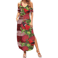 Hawaii Christmas Mele Kalikimaka Family Matching Summer Maxi Dress and Hawaiian Shirt I'iwi Bird on Ohia Lehua LT7 Mom's Dress Red White - Polynesian Pride