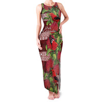 Hawaii Christmas Mele Kalikimaka Family Matching Tank Maxi Dress and Hawaiian Shirt I'iwi Bird on Ohia Lehua LT7 Mom's Dress Red White - Polynesian Pride