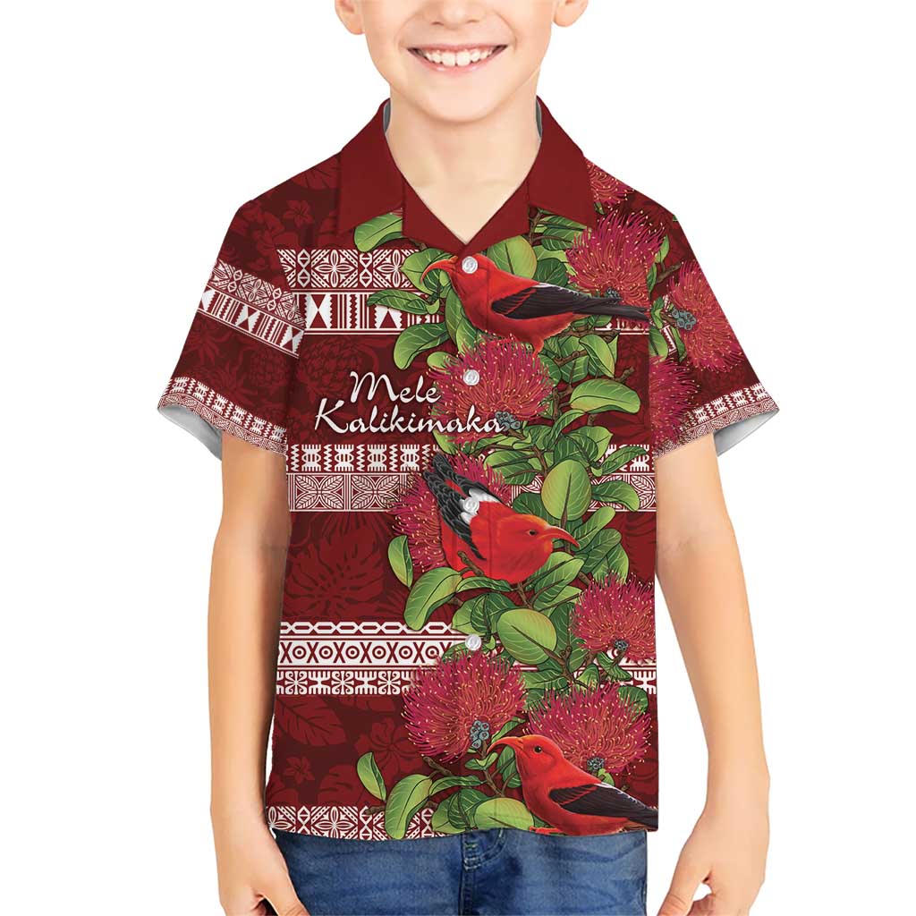 Hawaii Christmas Mele Kalikimaka Hawaiian Shirt I'iwi Bird on Ohia Lehua