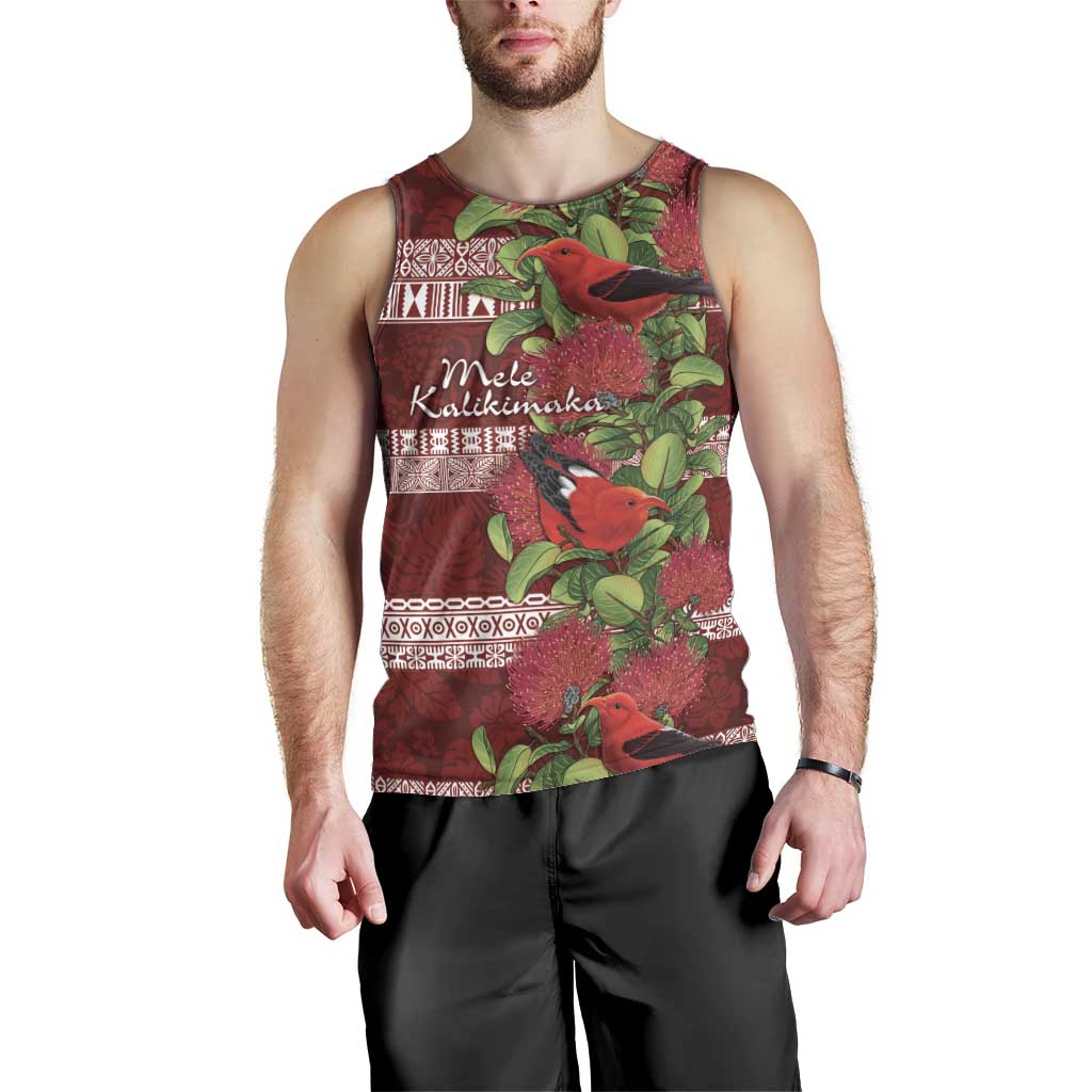 Hawaii Christmas Mele Kalikimaka Men Tank Top I'iwi Bird on Ohia Lehua
