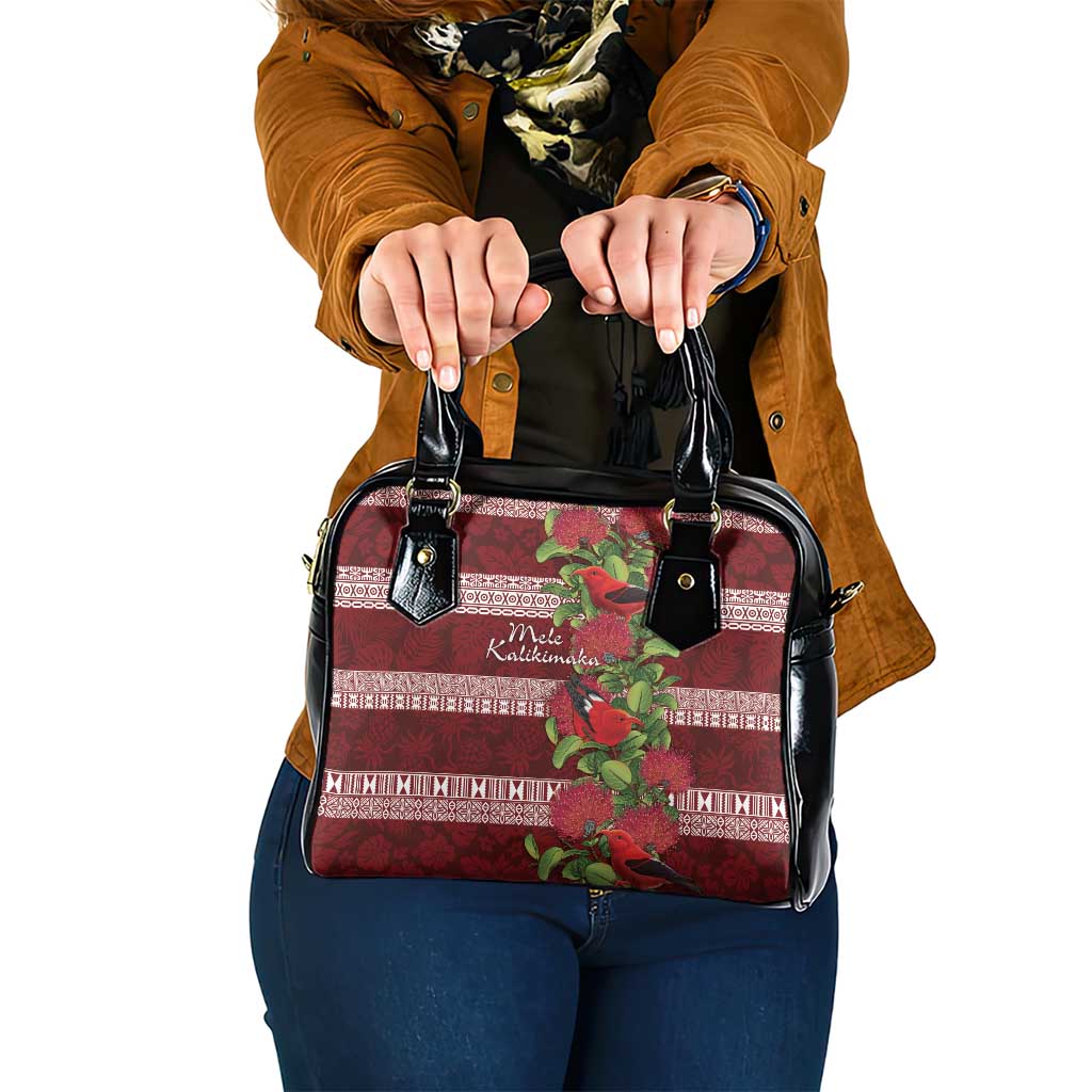 Hawaii Christmas Mele Kalikimaka Shoulder Handbag I'iwi Bird on Ohia Lehua LT7 One Size Red White - Polynesian Pride