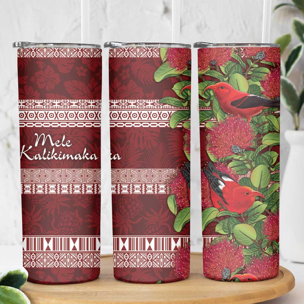 Hawaii Christmas Mele Kalikimaka Skinny Tumbler I'iwi Bird on Ohia Lehua LT7 - Polynesian Pride