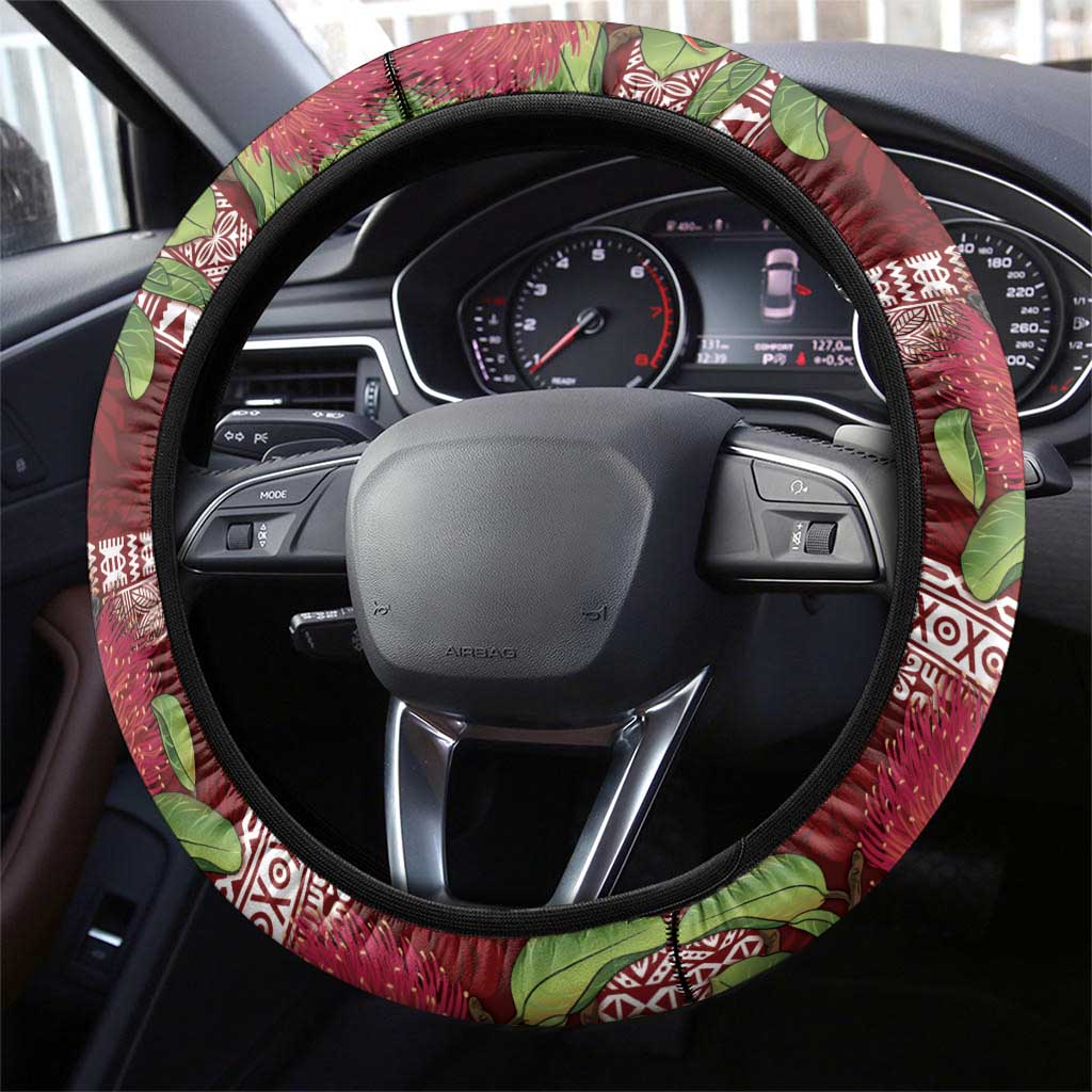Hawaii Christmas Mele Kalikimaka Steering Wheel Cover I'iwi Bird on Ohia Lehua