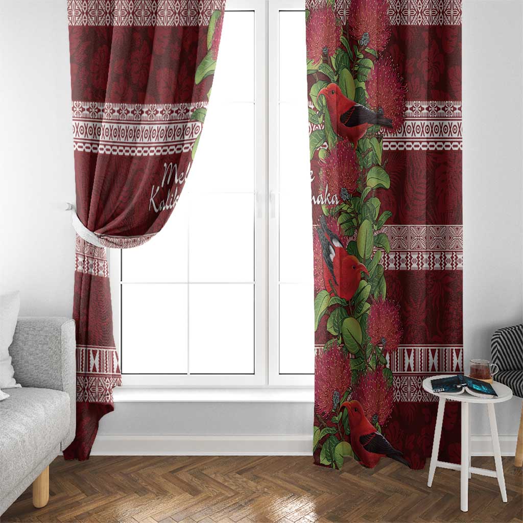 Hawaii Christmas Mele Kalikimaka Window Curtain I'iwi Bird on Ohia Lehua