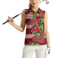 Hawaii Christmas Mele Kalikimaka Women Sleeveless Polo Shirt I'iwi Bird on Ohia Lehua LT7 - Polynesian Pride