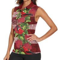Hawaii Christmas Mele Kalikimaka Women Sleeveless Polo Shirt I'iwi Bird on Ohia Lehua LT7 - Polynesian Pride