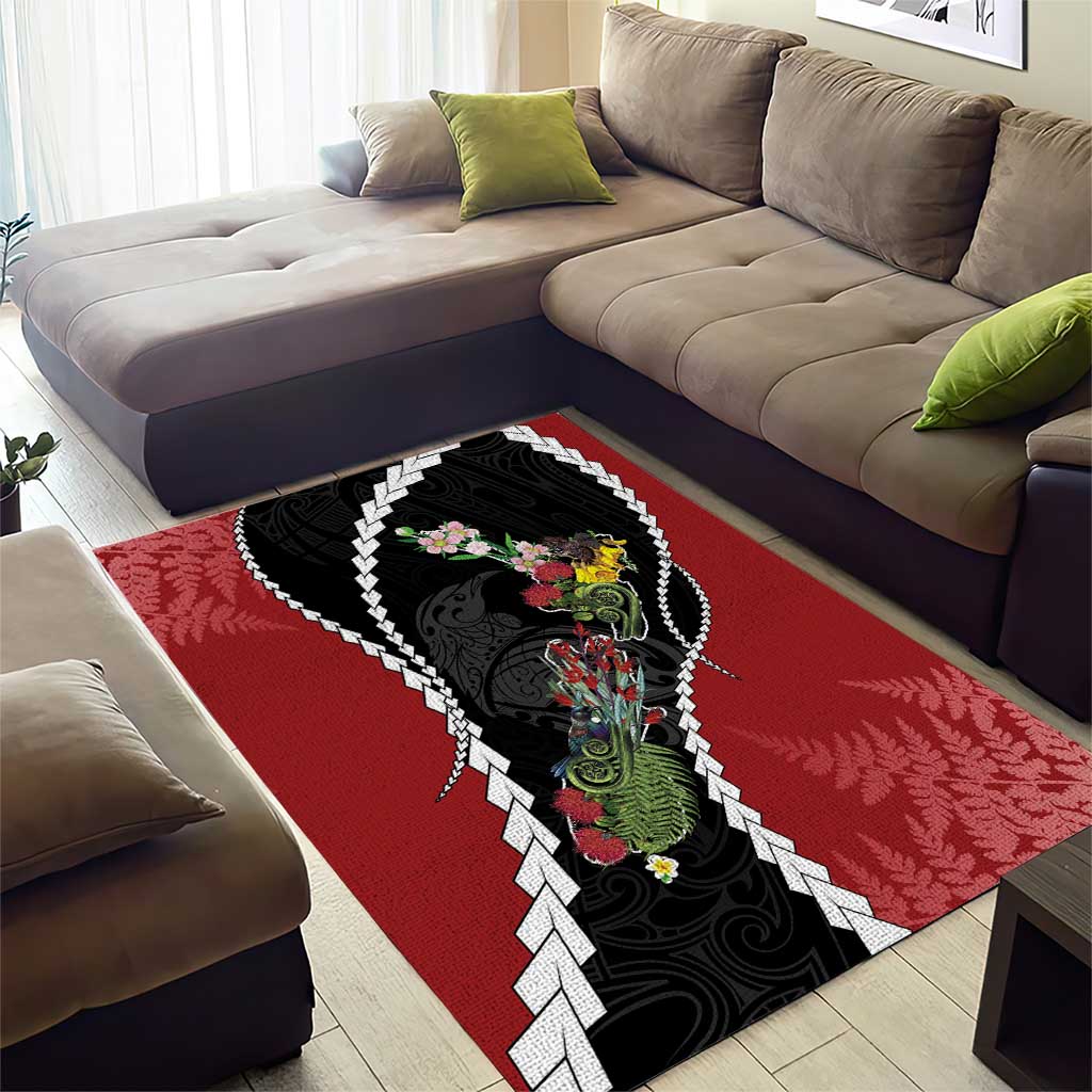 New Zealand Christmas Area Rug Flora Map with Birds - Polynesian Pride