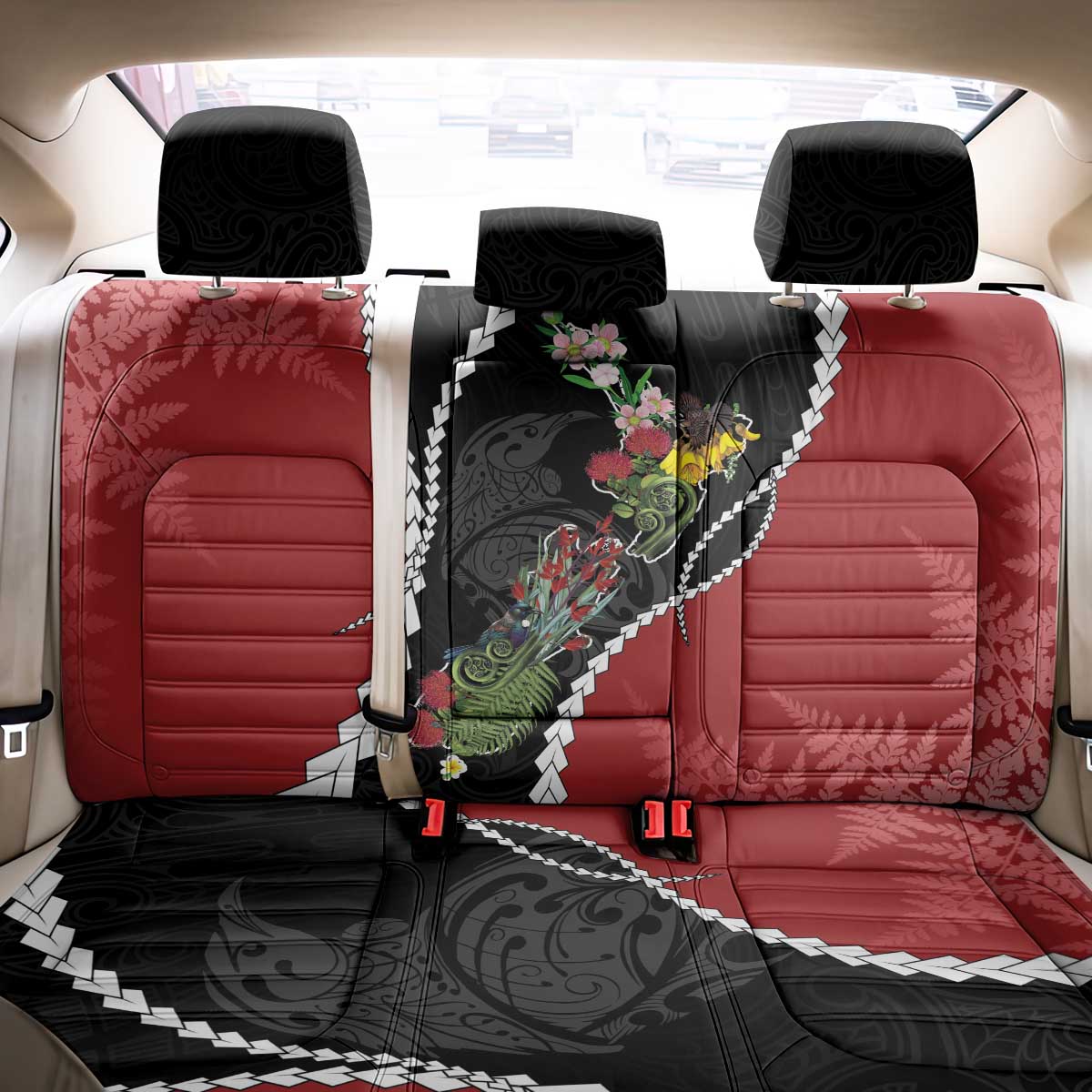 New Zealand Christmas Back Car Seat Cover Flora Map with Birds LT7 - Polynesian Pride