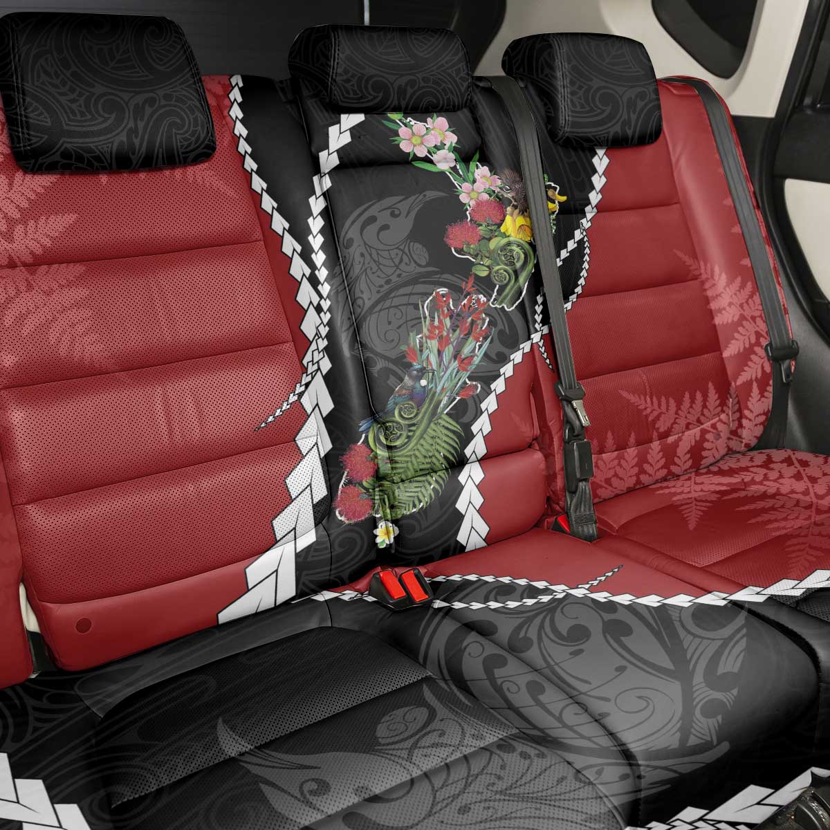 New Zealand Christmas Back Car Seat Cover Flora Map with Birds LT7 - Polynesian Pride