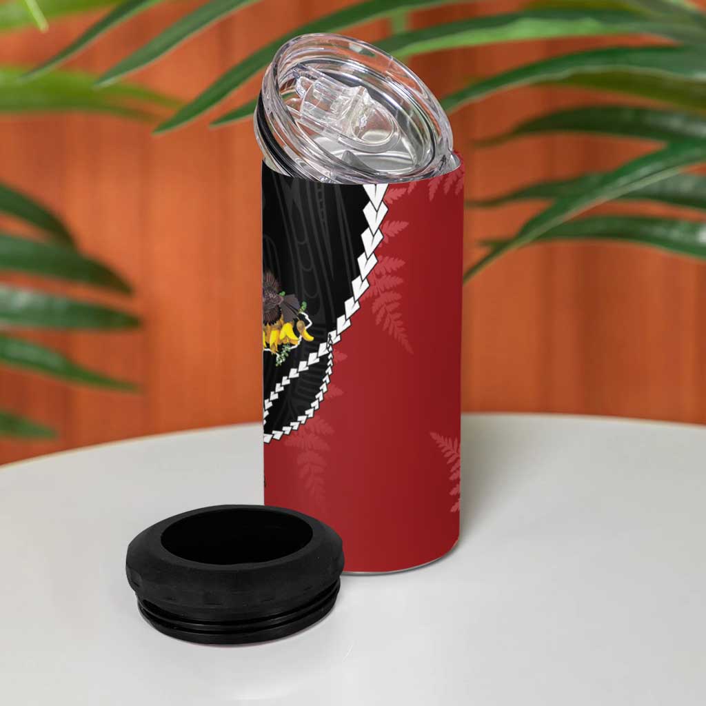 New Zealand Christmas 4 in 1 Can Cooler Tumbler Flora Map with Birds - Polynesian Pride