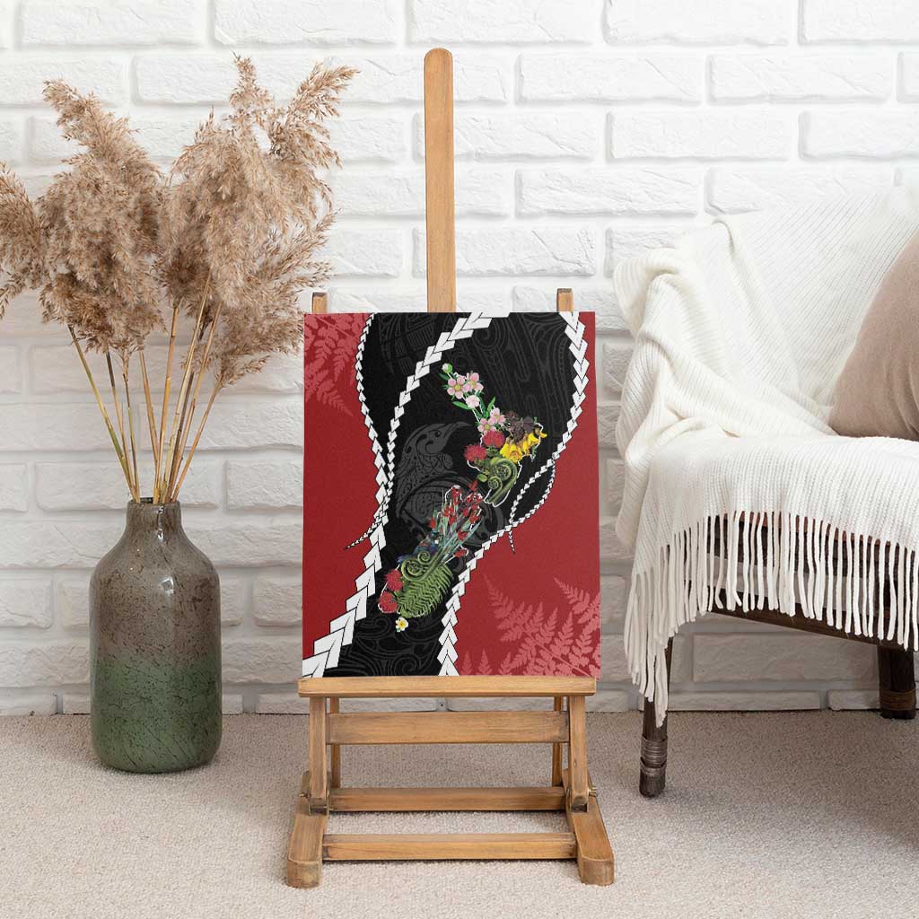 New Zealand Christmas Canvas Wall Art Flora Map with Birds - Polynesian Pride