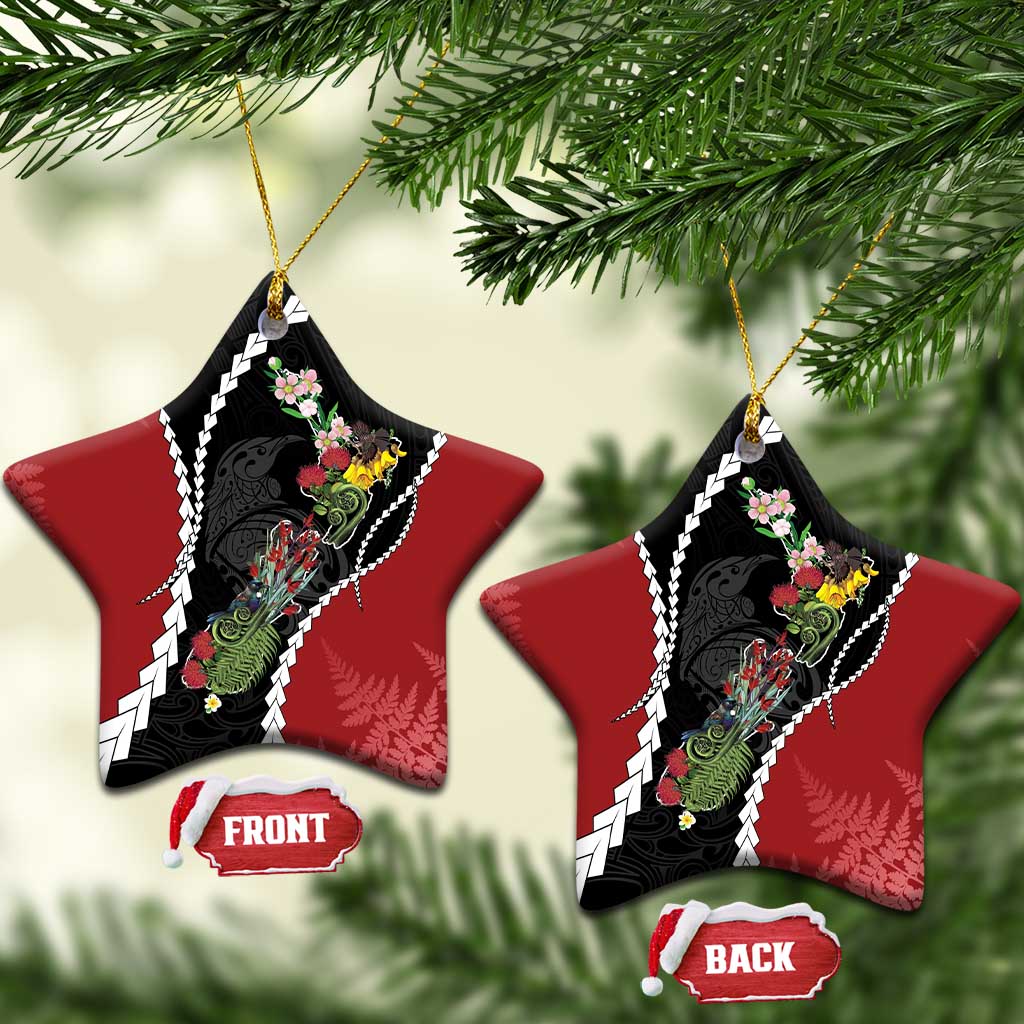New Zealand Christmas Ceramic Ornament Flora Map with Birds - Polynesian Pride