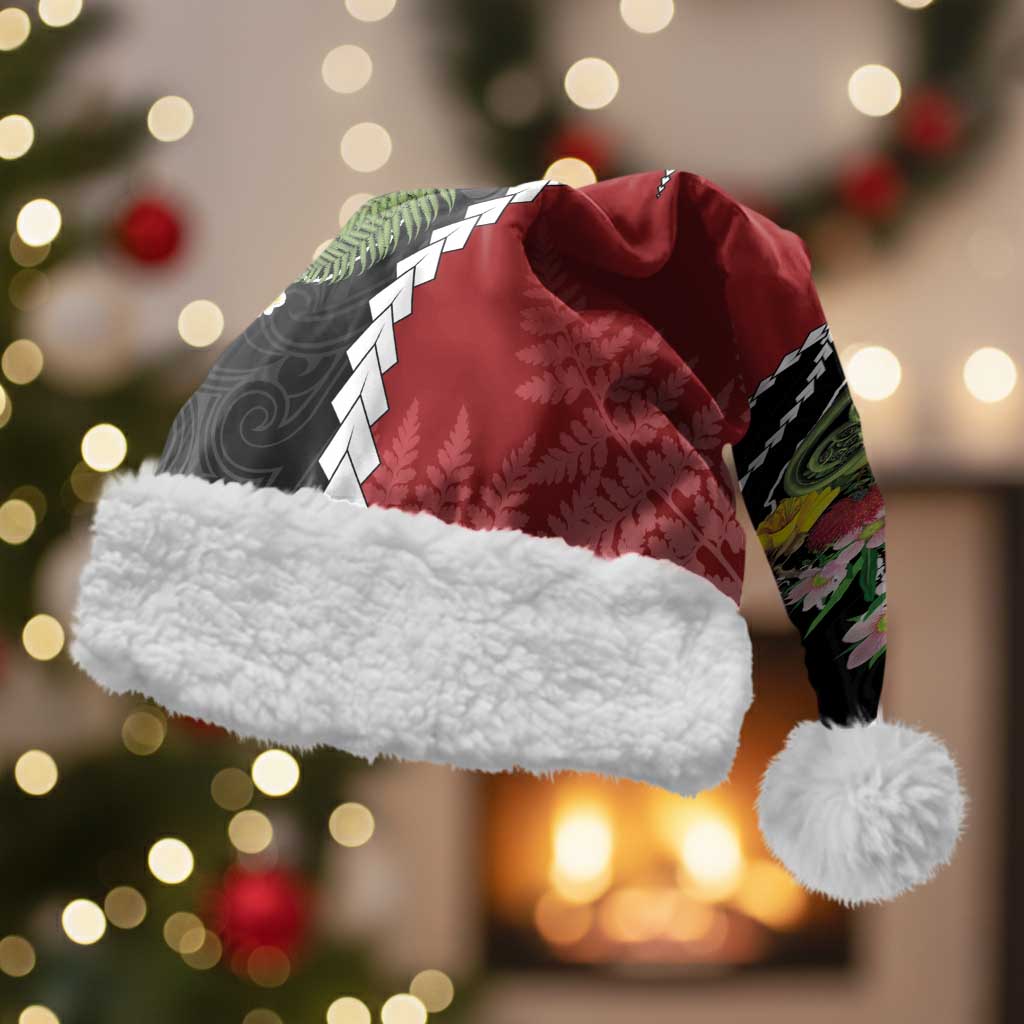 New Zealand Christmas Santa Hat Flora Map with Birds - Polynesian Pride