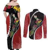 New Zealand Christmas Couples Matching Off Shoulder Maxi Dress and Long Sleeve Button Shirt Flora Map with Birds - Polynesian Pride