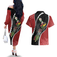 New Zealand Christmas Couples Matching Off The Shoulder Long Sleeve Dress and Hawaiian Shirt Flora Map with Birds LT7 - Polynesian Pride