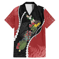 New Zealand Christmas Family Matching Mermaid Dress and Hawaiian Shirt Flora Map with Birds LT7 Dad's Shirt - Short Sleeve Black - Polynesian Pride