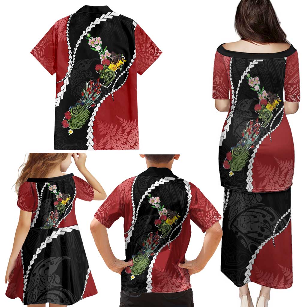 New Zealand Christmas Family Matching Puletasi and Hawaiian Shirt Flora Map with Birds LT7 - Polynesian Pride