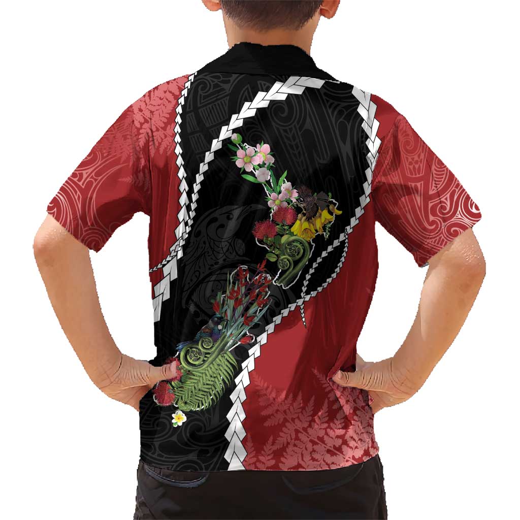New Zealand Christmas Family Matching Short Sleeve Bodycon Dress and Hawaiian Shirt Flora Map with Birds LT7 - Polynesian Pride