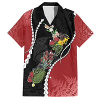New Zealand Christmas Family Matching Short Sleeve Bodycon Dress and Hawaiian Shirt Flora Map with Birds LT7 Dad's Shirt - Short Sleeve Black - Polynesian Pride