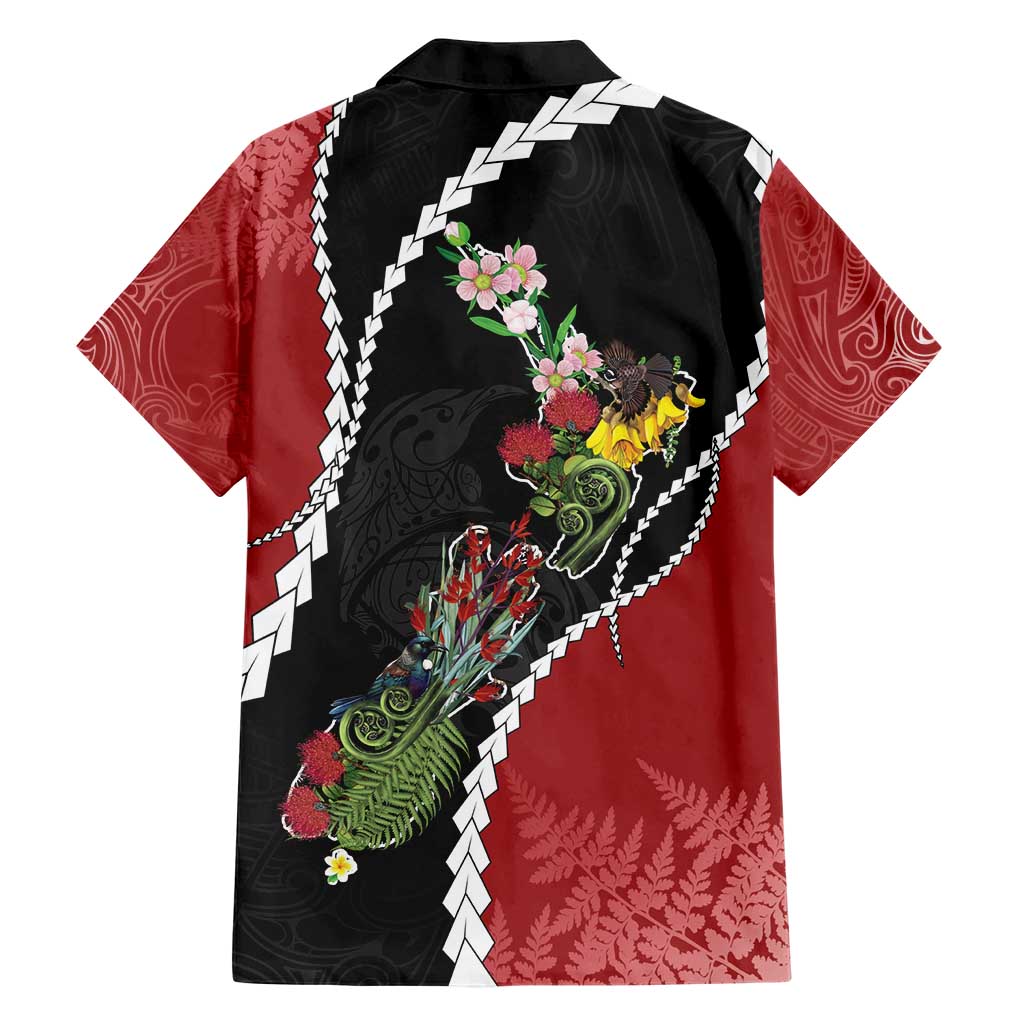 New Zealand Christmas Family Matching Short Sleeve Bodycon Dress and Hawaiian Shirt Flora Map with Birds LT7 - Polynesian Pride