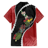 New Zealand Christmas Family Matching Short Sleeve Bodycon Dress and Hawaiian Shirt Flora Map with Birds LT7 - Polynesian Pride