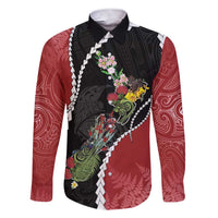 New Zealand Christmas Family Matching Short Sleeve Bodycon Dress and Hawaiian Shirt Flora Map with Birds LT7 Dad's Shirt - Long Sleeve Black - Polynesian Pride