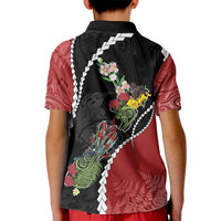 New Zealand Christmas Kid Polo Shirt Flora Map with Birds LT7 - Polynesian Pride