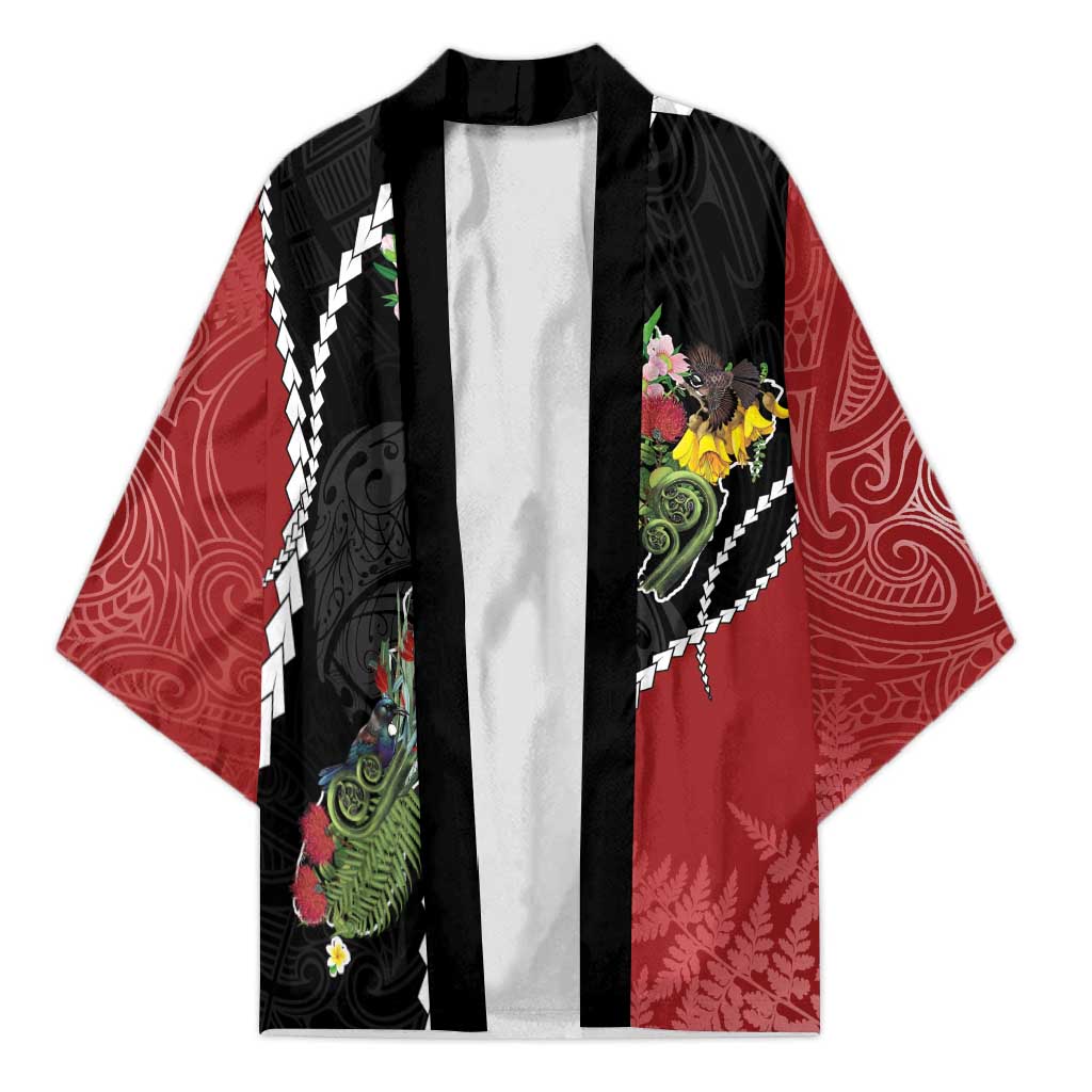 New Zealand Christmas Kimono Flora Map with Birds - Polynesian Pride
