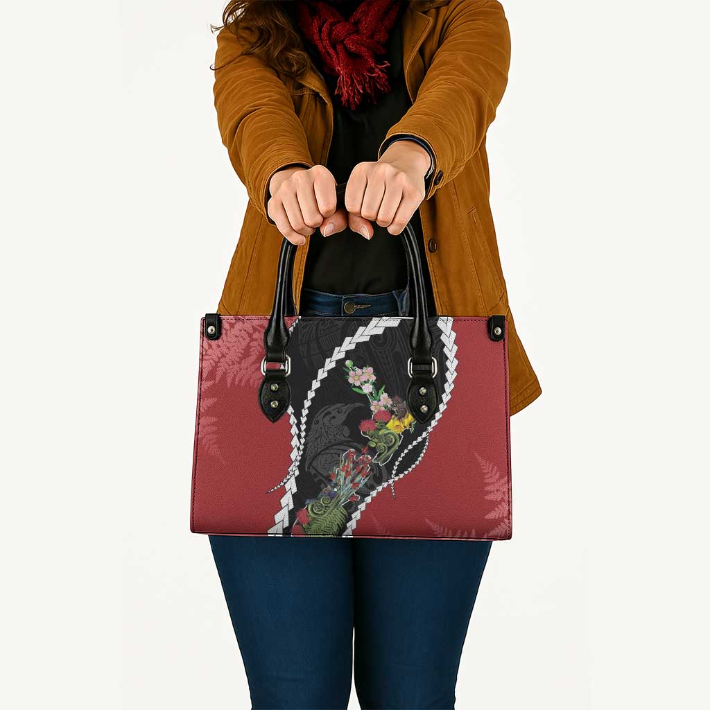 New Zealand Christmas Leather Bag Flora Map with Birds - Polynesian Pride