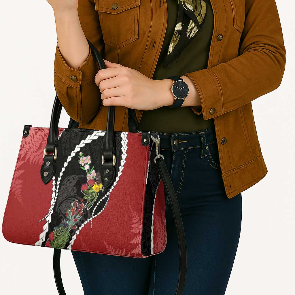 New Zealand Christmas Leather Bag Flora Map with Birds - Polynesian Pride