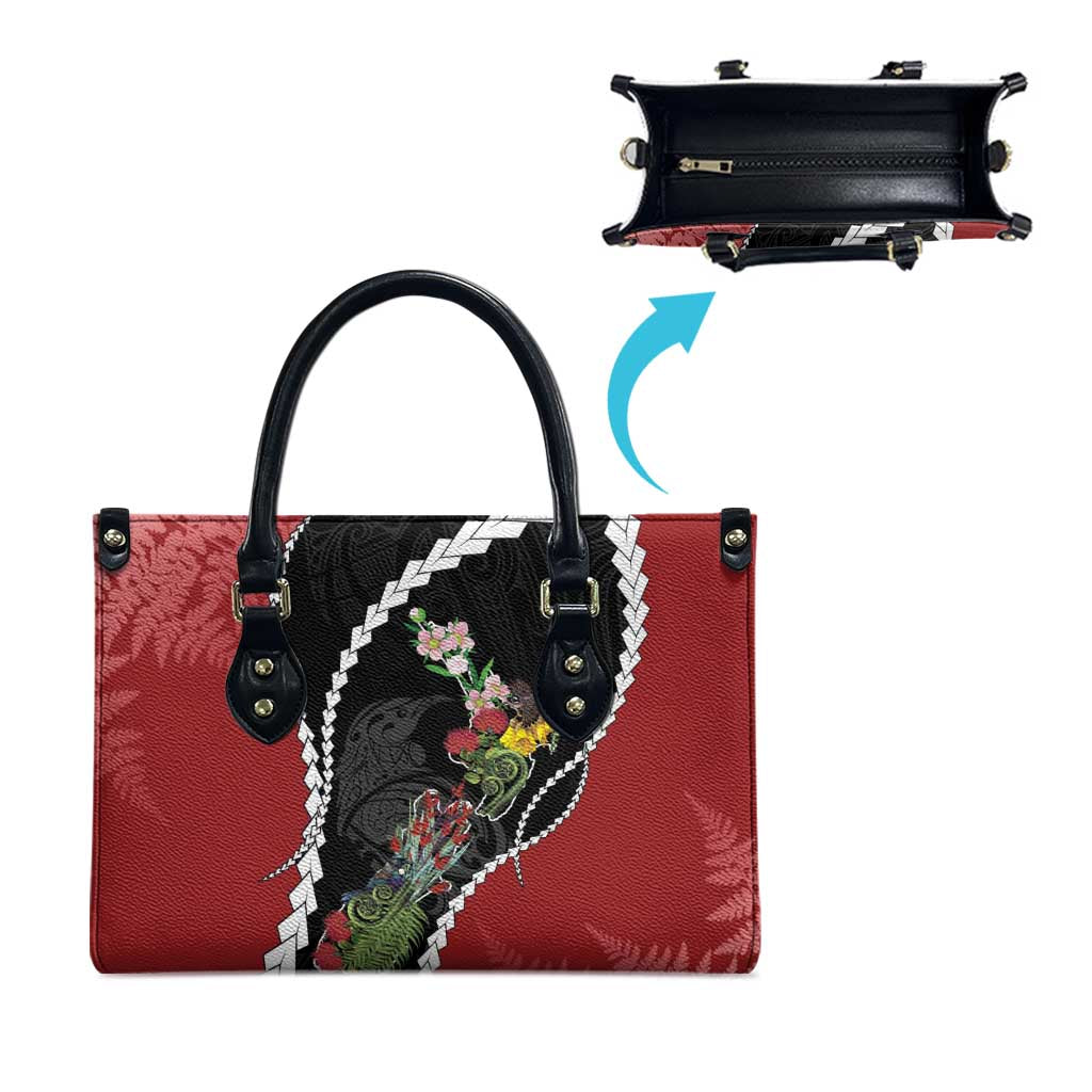 New Zealand Christmas Leather Bag Flora Map with Birds - Polynesian Pride