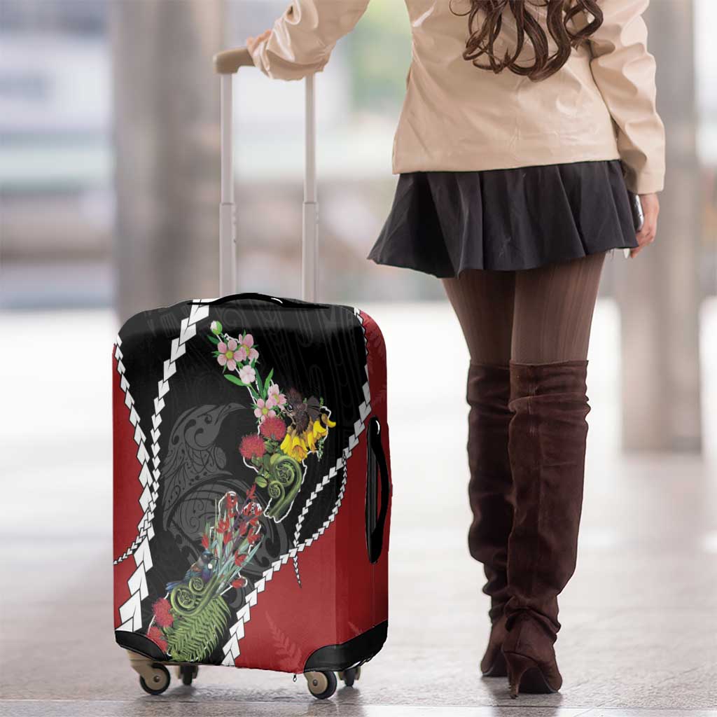 New Zealand Christmas Luggage Cover Flora Map with Birds - Polynesian Pride