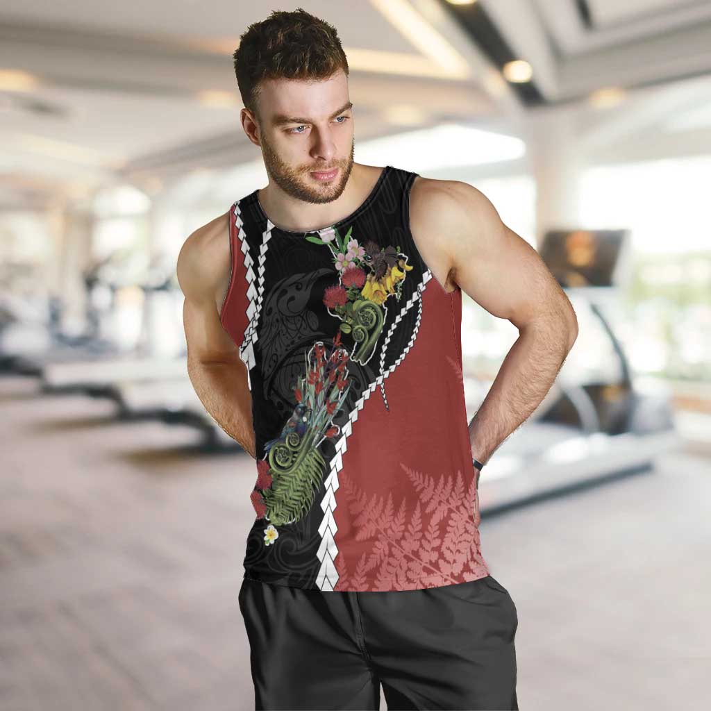 New Zealand Christmas Men Tank Top Flora Map with Birds - Polynesian Pride