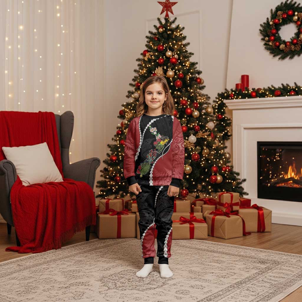 New Zealand Christmas Pajama Set Flora Map with Birds - Polynesian Pride
